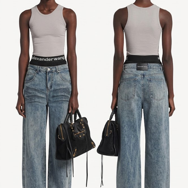 Alexander Wang Logo-Waistband Wide-Leg Denim Jeans
