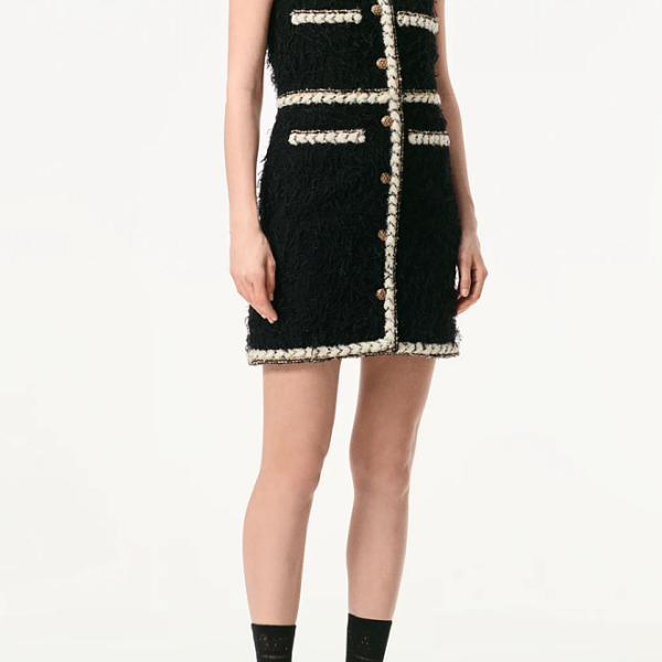 CHANEL Black Tweed Cape Jacket with Gold Trim
