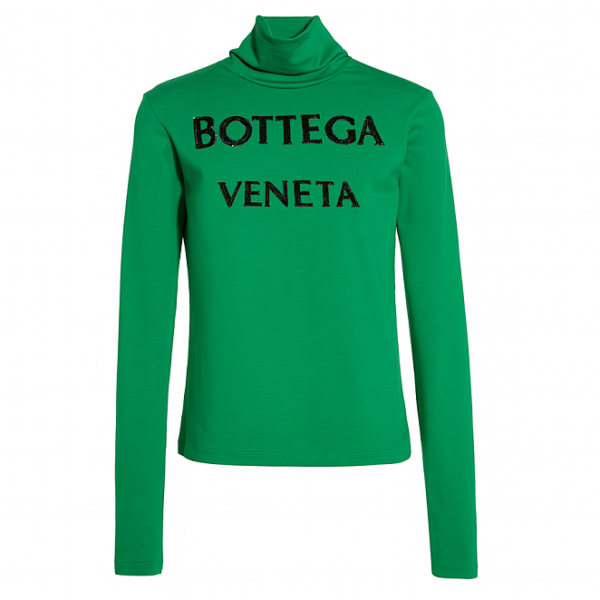 Bottega Veneta Green Logo Turtleneck Top