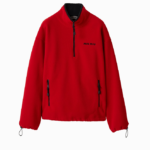 Miu Miu Logo Half-Zip Fleece Pullover in Red