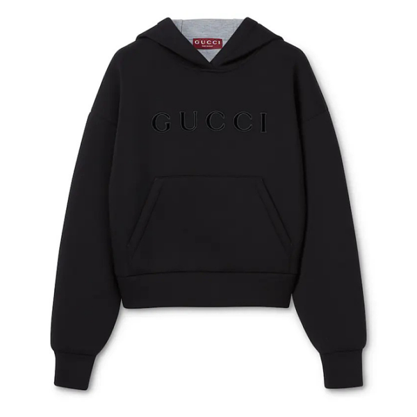 Gucci Embossed Logo Cotton Hoodie – Black
