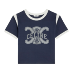 Celine Paris Navy Contrast Logo Tee
