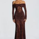 Café Nocturne Off-Shoulder Lace Gown