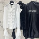 Balmain Sheer Military Pleated Blouse