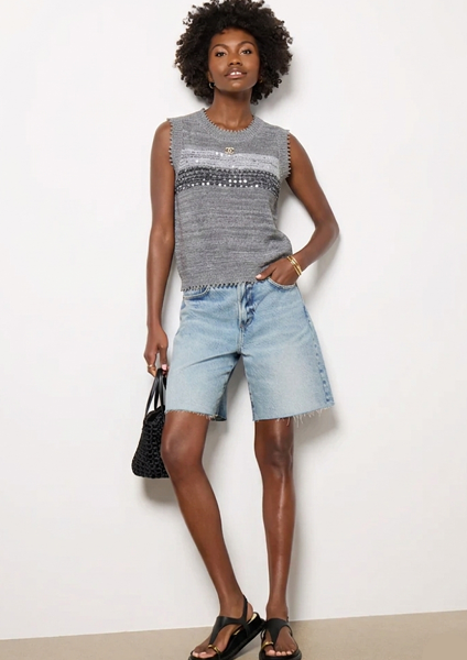 Chanel Sequin Stripe Knit Sleeveless Top