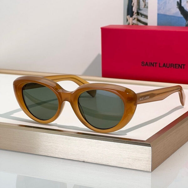 Saint Laurent Sculpted Oval Acetate Sunglasses – Honey Amber Edition