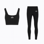 Alo Luxe Black Activewear Trio Set (Bra, Jacket & Leggings)