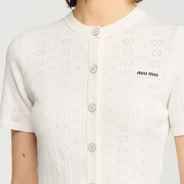 Miu Miu Latté Pointelle Cropped Cardigan