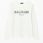 Balmain Paris Crystal Logo Long-Sleeve Tee