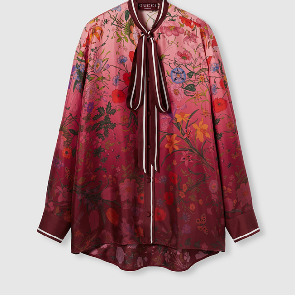 Gucci Silk Floral Pajama Set with Bow-Tie Blouse