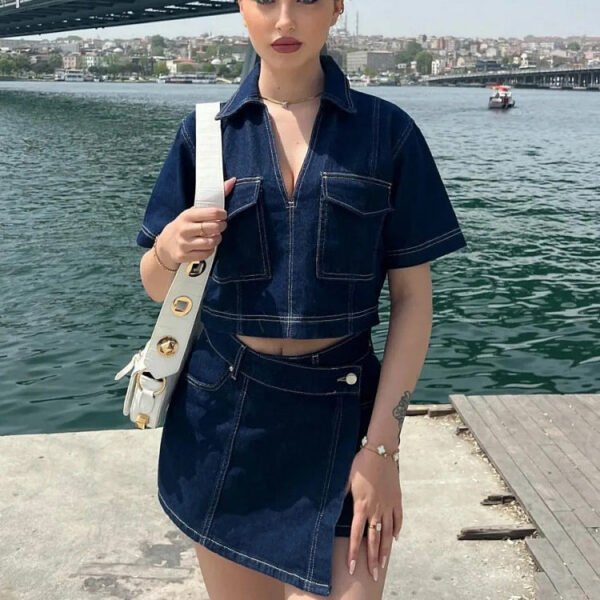 'Sadira'Denim Skort Set