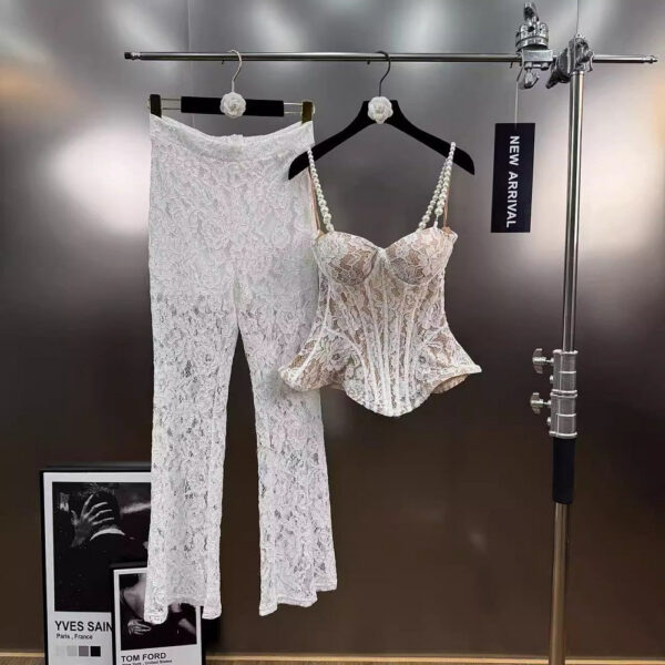 Étreinte d’Ivoire — Pearl-Strap Lace Corset & Trousers Set