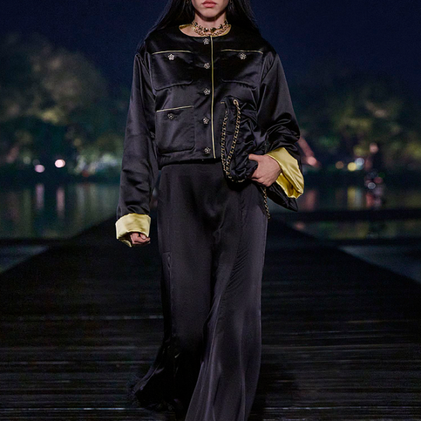 Chanel Noir Lumière Satin Jacket with Soleil Cuffs