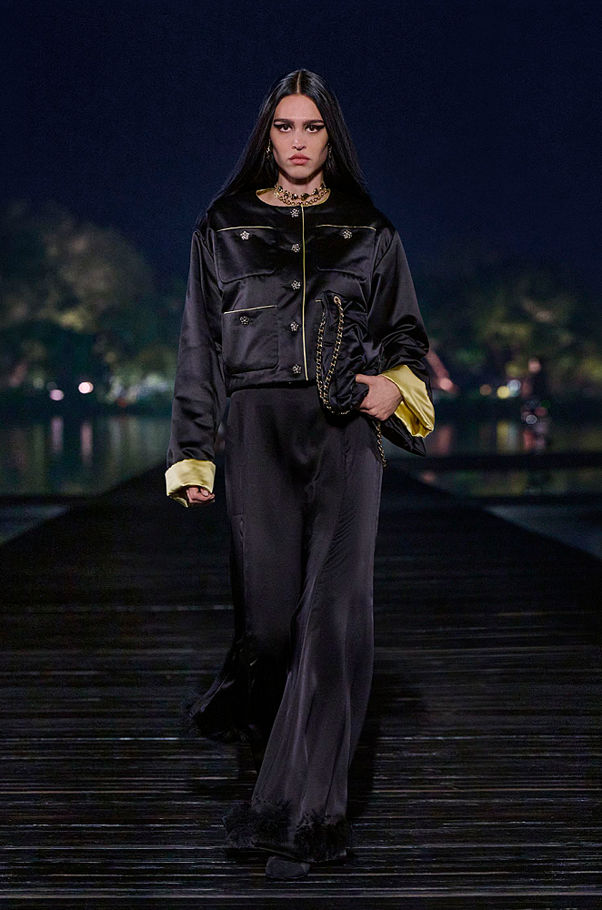 IMG_9252.png Chanel Noir Lumière Satin Jacket with Soleil Cuffs - Image 1