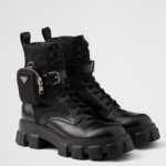Prada Monolith Leather Combat Boots with Removable Pouch – Black