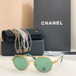 CHANEL Chain-Link Round Sunglasses with Flip Lens Detail