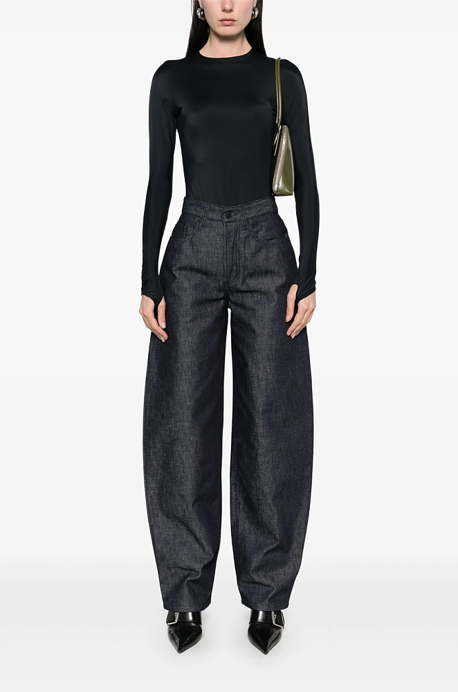 IMG_9944.png MUGLER Sculptural Corset-Back Wide-Leg Denim Pants - Image 1