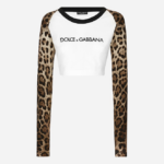 DOLCE & GABBANA Leopard-Sleeve Logo Crop Top