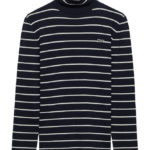 PRADA Striped Fine-Knit Turtleneck Sweater – Navy & Ivory