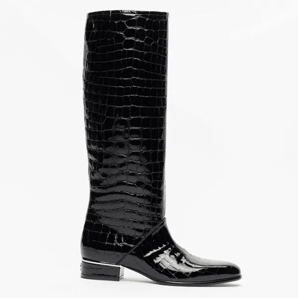 Chanel Crocodile-Embossed Patent Calfskin High Boots