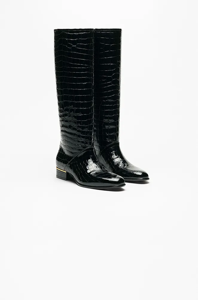 Chanel Crocodile-Embossed Patent Calfskin High Boots - Image 3
