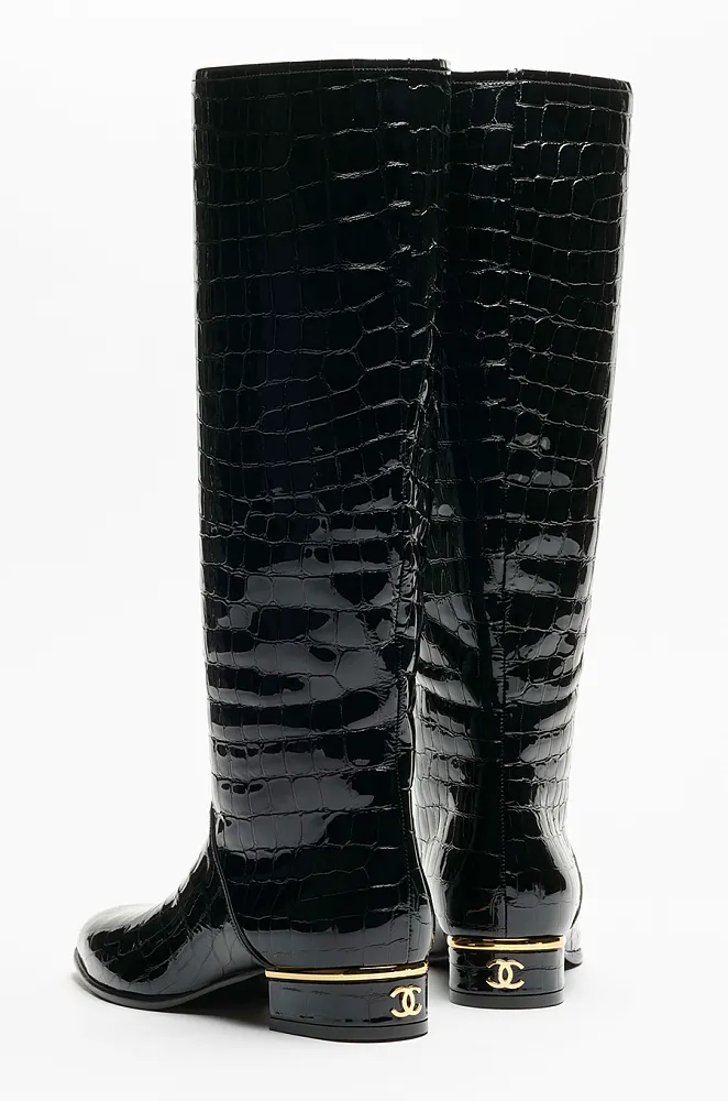 Chanel Crocodile-Embossed Patent Calfskin High Boots - Image 6