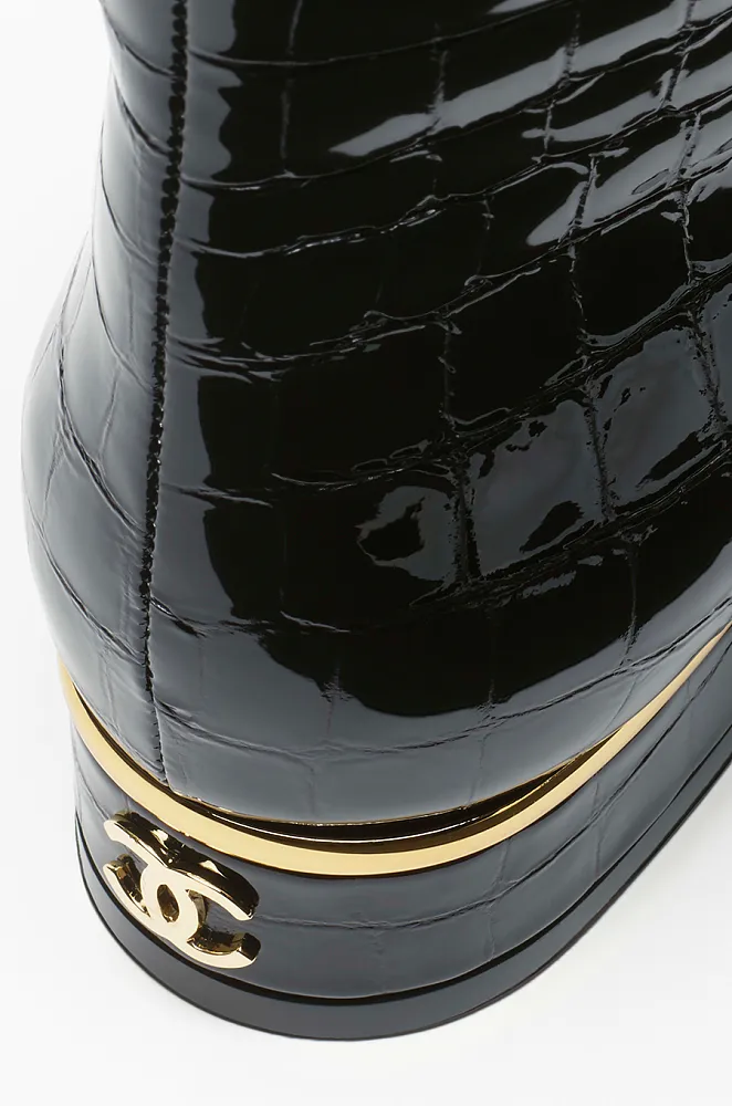 Chanel Crocodile-Embossed Patent Calfskin High Boots - Image 7