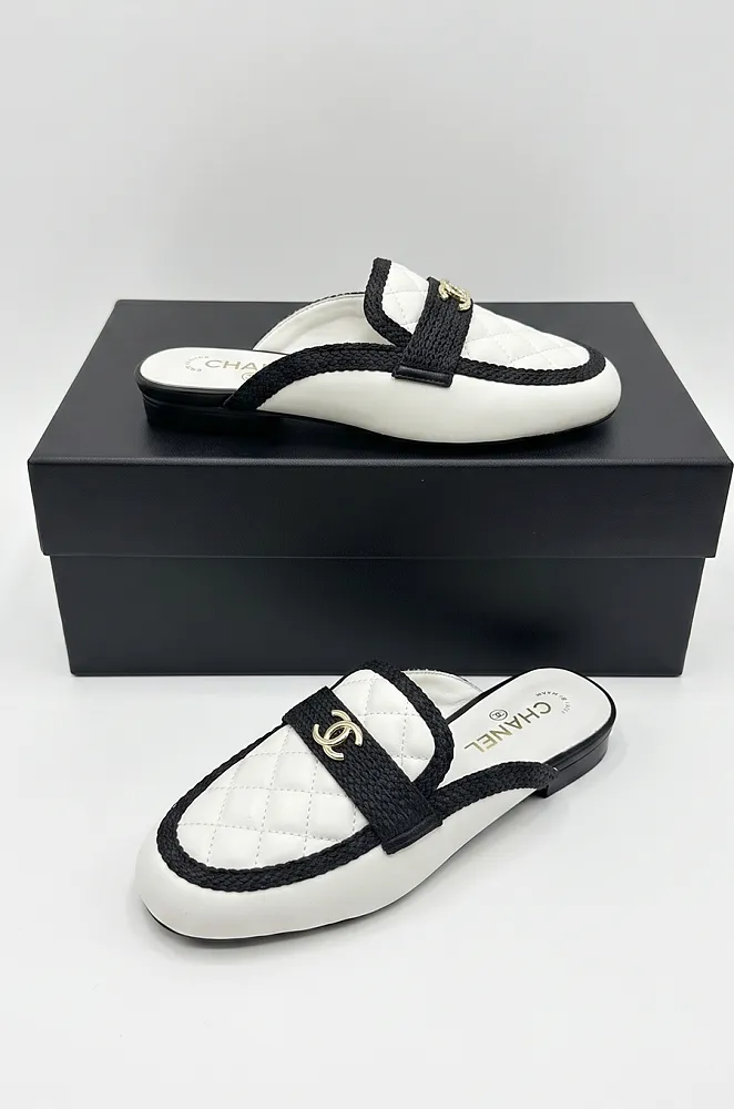 Chanel Quilted CC Leather Loafer Mules - Image 3