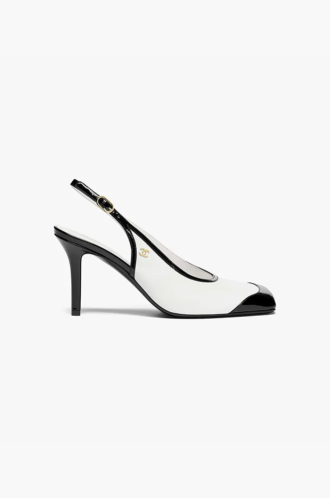Chanel Two-Tone Cap-Toe Slingback Pumps – Black & White - Image 2
