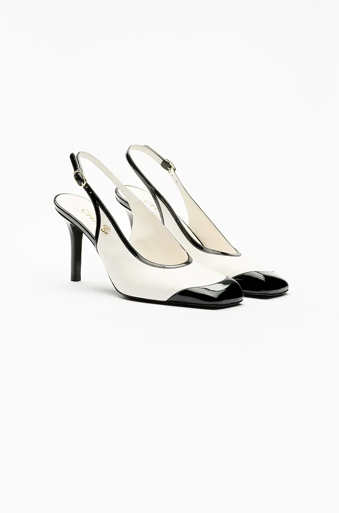 Chanel Two-Tone Cap-Toe Slingback Pumps – Black & White - Image 4