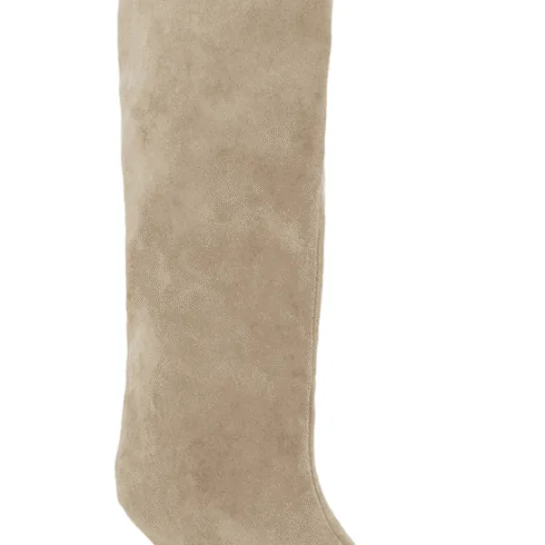 Hayley Open-Toe Suede Knee Boots – Sand