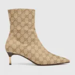 Gucci GG Supreme Monogram Kitten Heel Ankle Boot – Beige/Ebony
