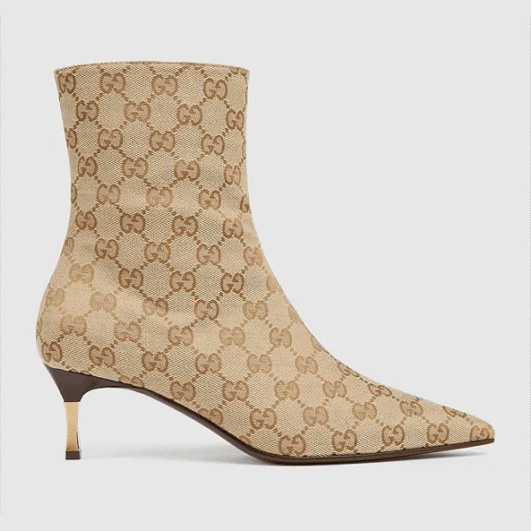 Gucci GG Supreme Monogram Kitten Heel Ankle Boot – Beige/Ebony