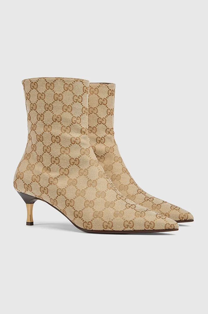 Gucci GG Supreme Monogram Kitten Heel Ankle Boot – Beige/Ebony - Image 3