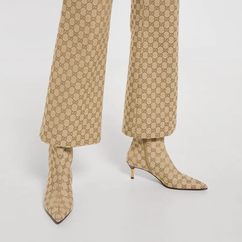 Gucci GG Supreme Monogram Kitten Heel Ankle Boot – Beige/Ebony - Image 4