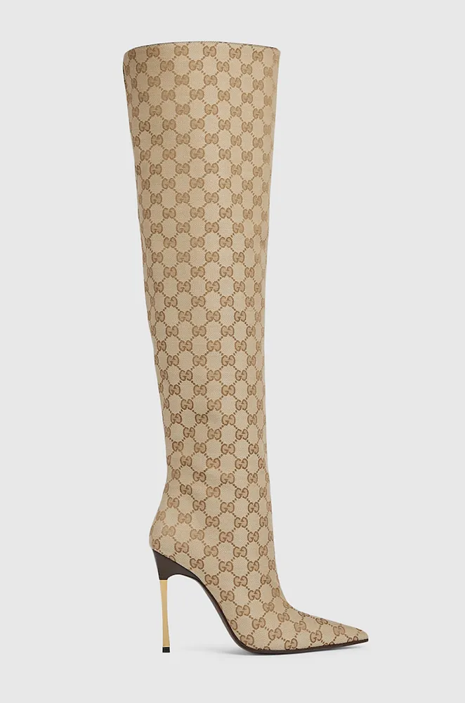 Gucci GG Supreme Over-the-Knee Stiletto Boots – Beige/Ebony - Image 2