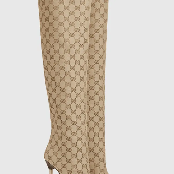 Gucci GG Supreme Over-the-Knee Stiletto Boots – Beige/Ebony