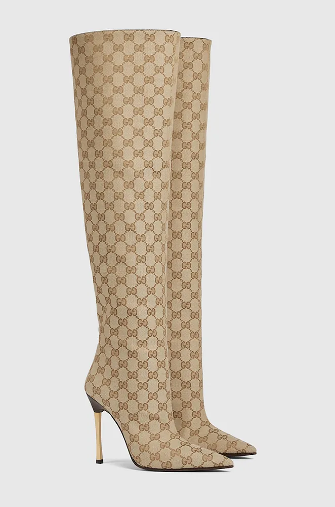 Gucci GG Supreme Over-the-Knee Stiletto Boots – Beige/Ebony - Image 4