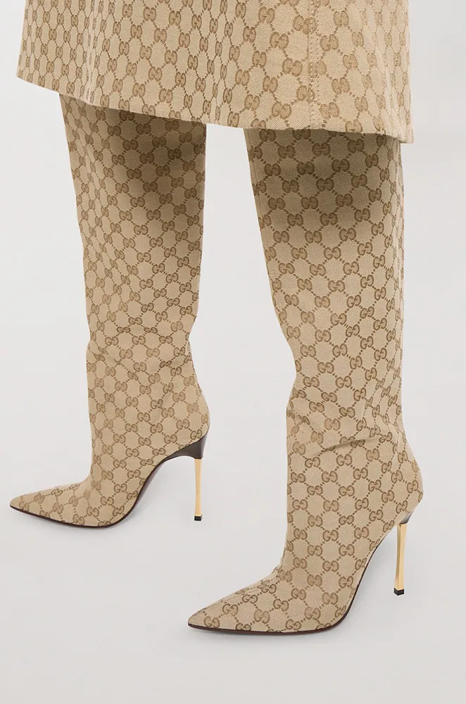Gucci GG Supreme Over-the-Knee Stiletto Boots – Beige/Ebony - Image 5