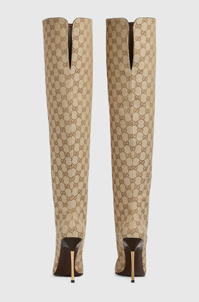 Gucci GG Supreme Over-the-Knee Stiletto Boots – Beige/Ebony - Image 6