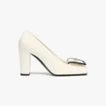 Chanel CC Signature Leather Block Heel Pumps – Ivory