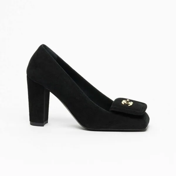 Chanel Suede CC Block Heel Pumps