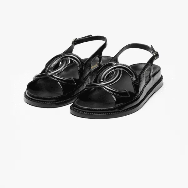 Chanel Oversized Interlocking CC Leather Slingback Sandals – Black