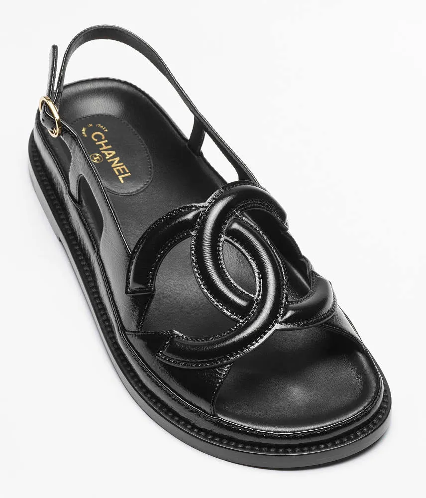 Chanel Oversized Interlocking CC Leather Slingback Sandals – Black - Image 3