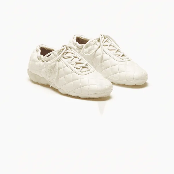 Chanel Quilted CC Leather Low-Top Sneakers – Ivory