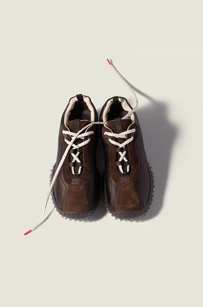 Miu Miu Mesh & Suede Trail Runner Sneakers – Espresso Brown - Image 3