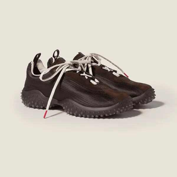 Miu Miu Mesh & Suede Trail Runner Sneakers – Espresso Brown