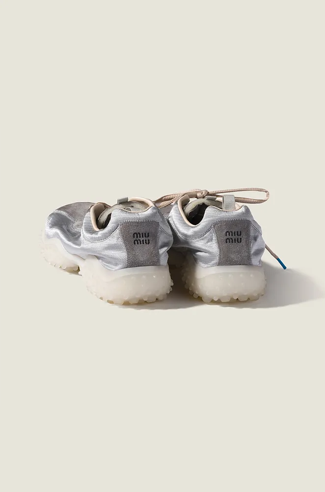 Miu Miu Mesh & Suede Trail Runner Sneakers – Silver & Grey - Image 4