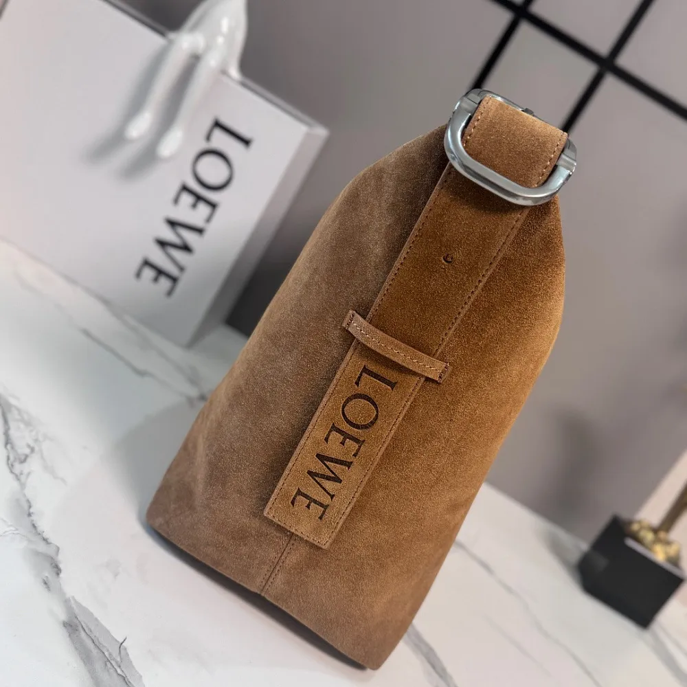 Loewe Large Loop Suede Calfskin Hobo Bag – Camel - Image 3
