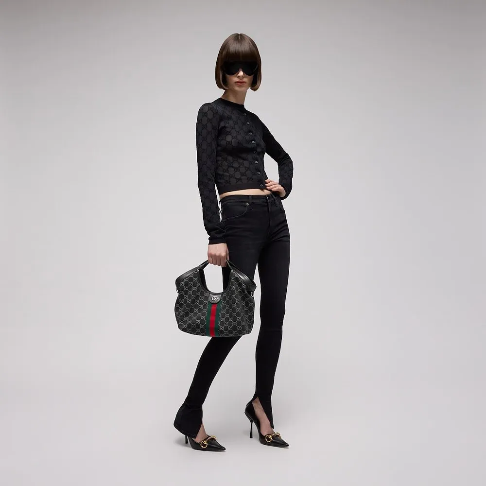 Gucci Giglio Small Tote Bag – Black GG Canvas - Image 8